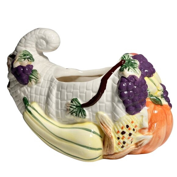 Vintage Ceramic Fall Thanksgiving Cornucopia Table Centerpiece Decor Planter - Picture 1 of 16
